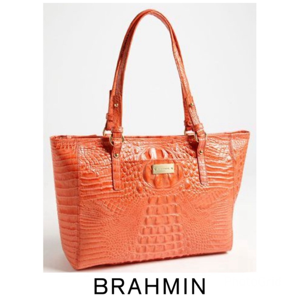 BRAHMIN Melbourne Orange Croc Emboss Leather Gold Hardware Medium Shoulder Tote - Picture 1 of 16